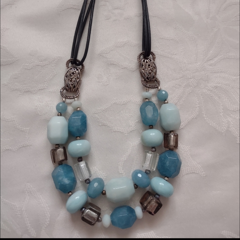 Barse genuine stone chunky statement Silver Tone filigree Cord fine jewelry